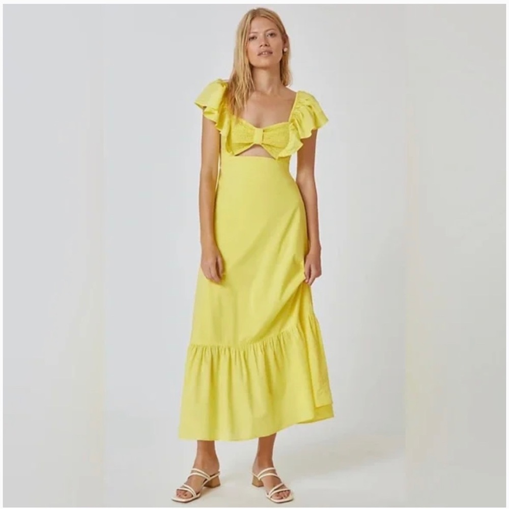 NWT Farm Rio x Anthro Yellow Cutout Ruffle Maxi Dress